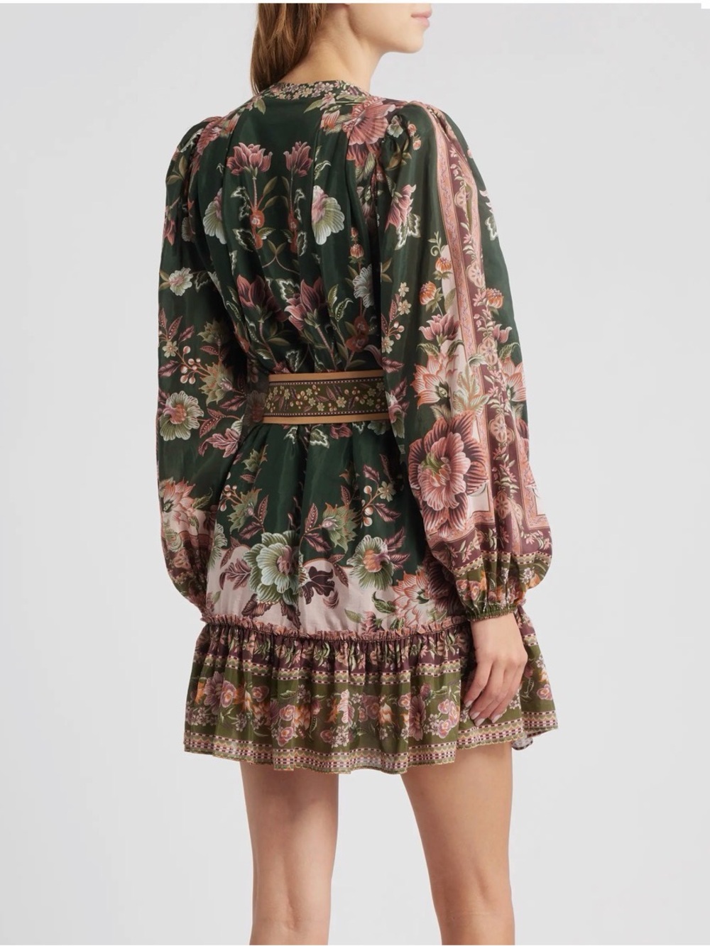 Flowering Garden Tree Long Sleeve Cotton Blend Mini dress - Picture 2 of 8